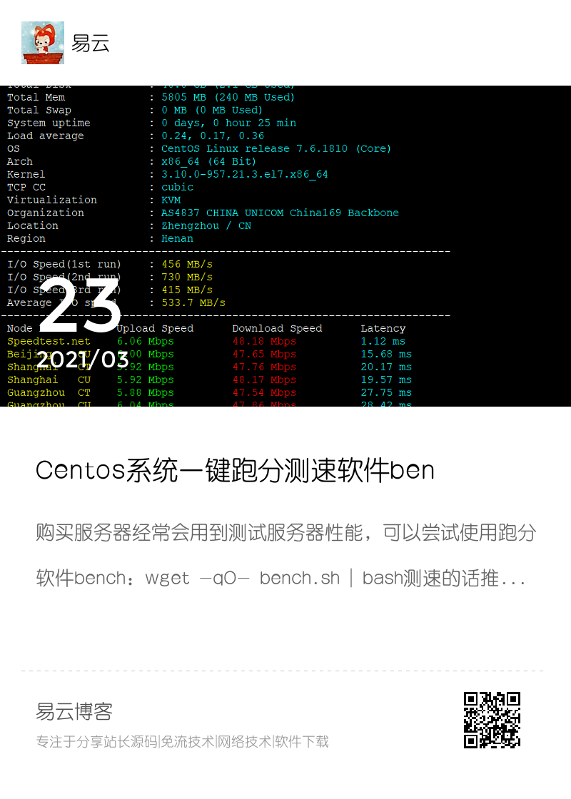 Centos系统一键跑分测速软件bench分享封面